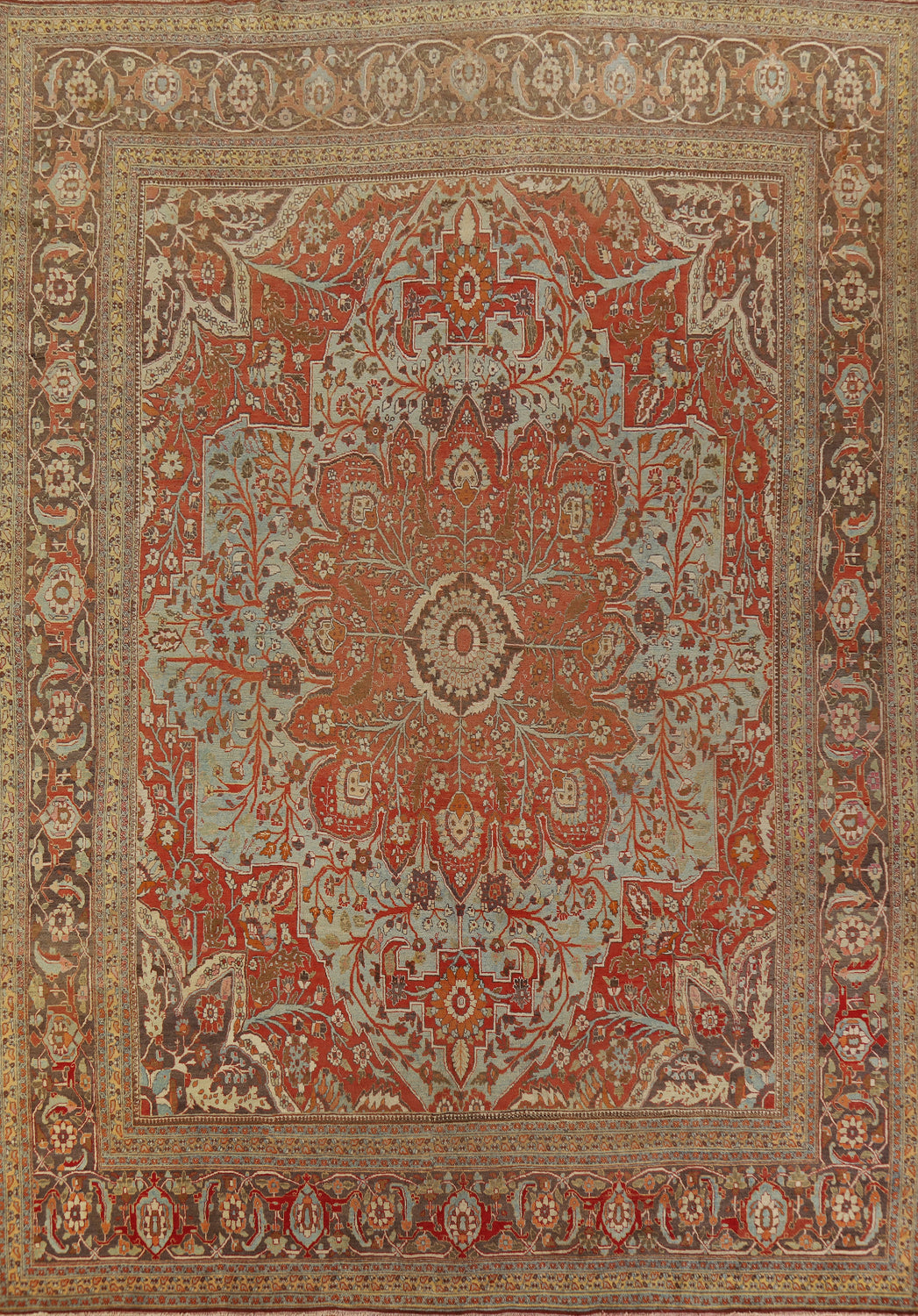 Pre-1900 Vegetable Dye Tabriz Haj-jalili Persian Large Rug 11x15