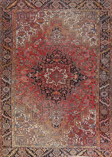 Antique Geometric Heriz Serapi Persian Area Rug 10x13