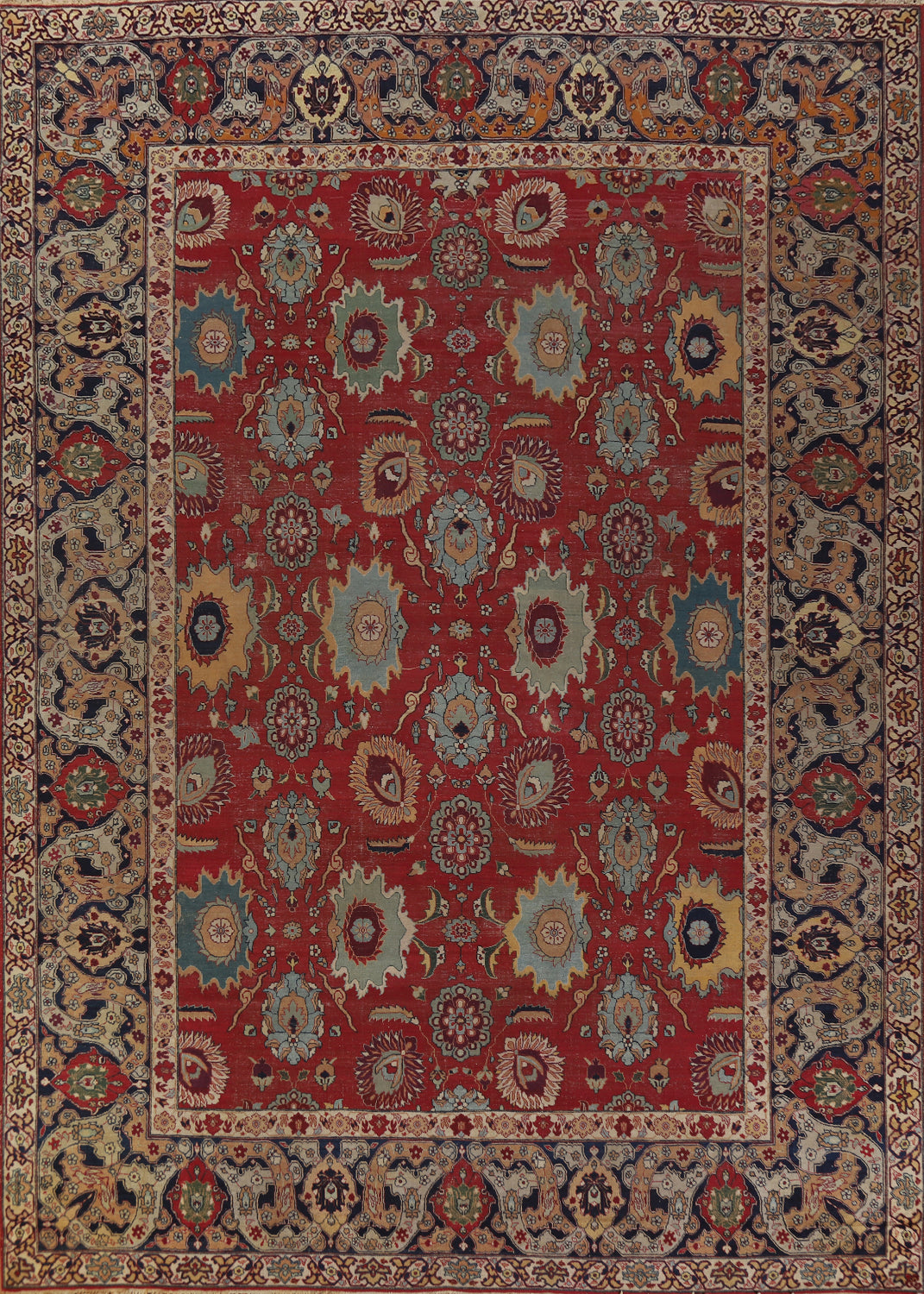 Pre-1900 Vegetable Dye Tabriz Persian Large Rug 10x14