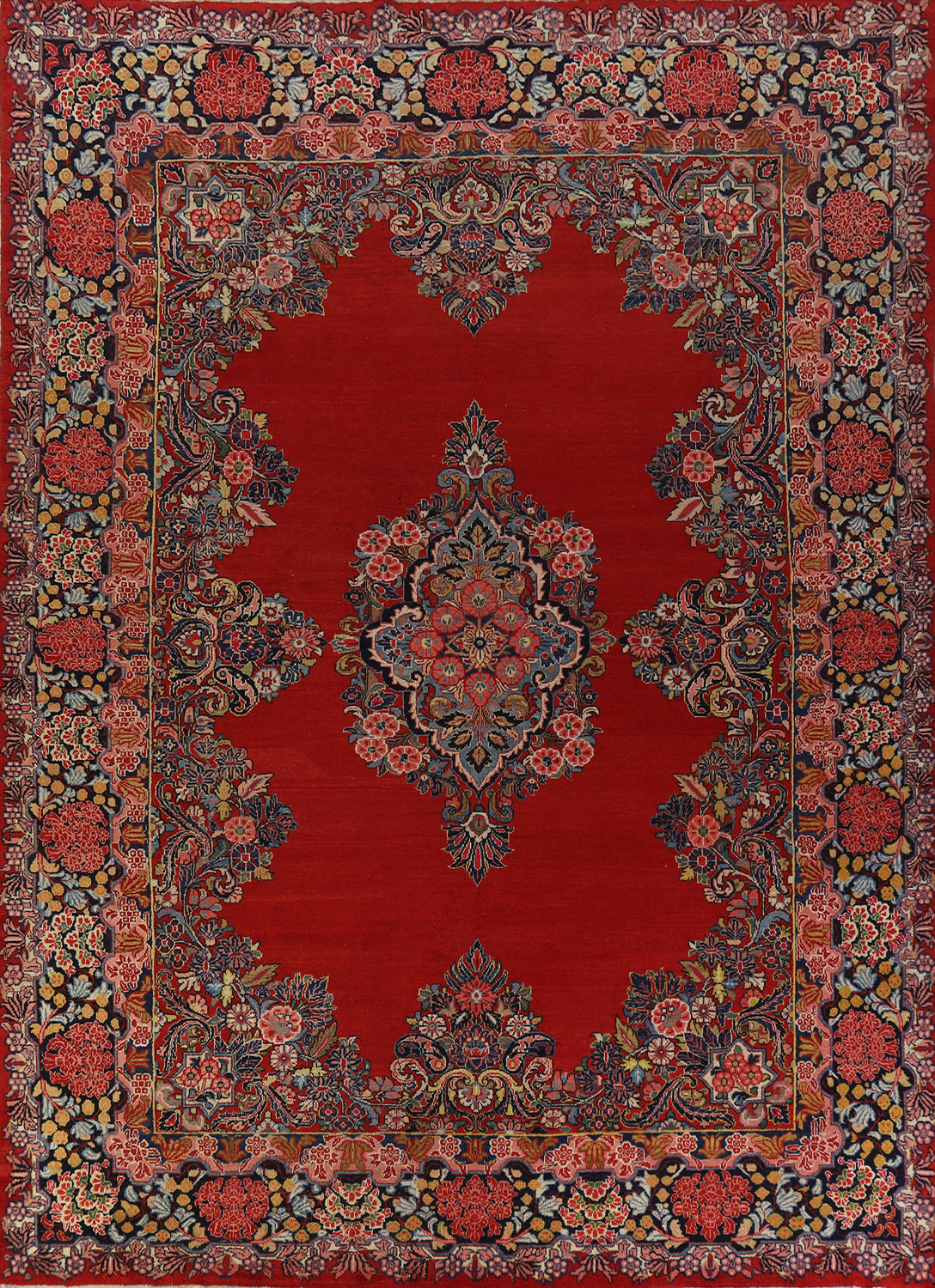 Red Vintage Wool Sarouk Persian Large Rug 10x14