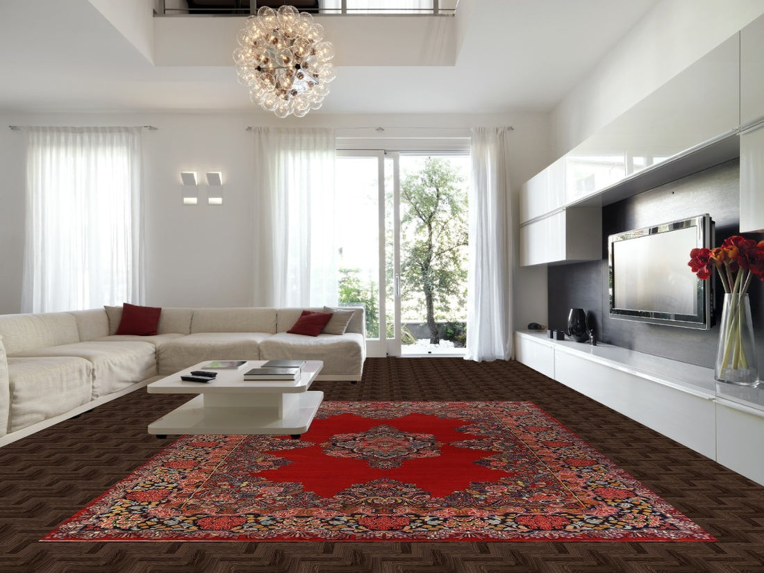 Red Vintage Wool Sarouk Persian Large Rug 10x14