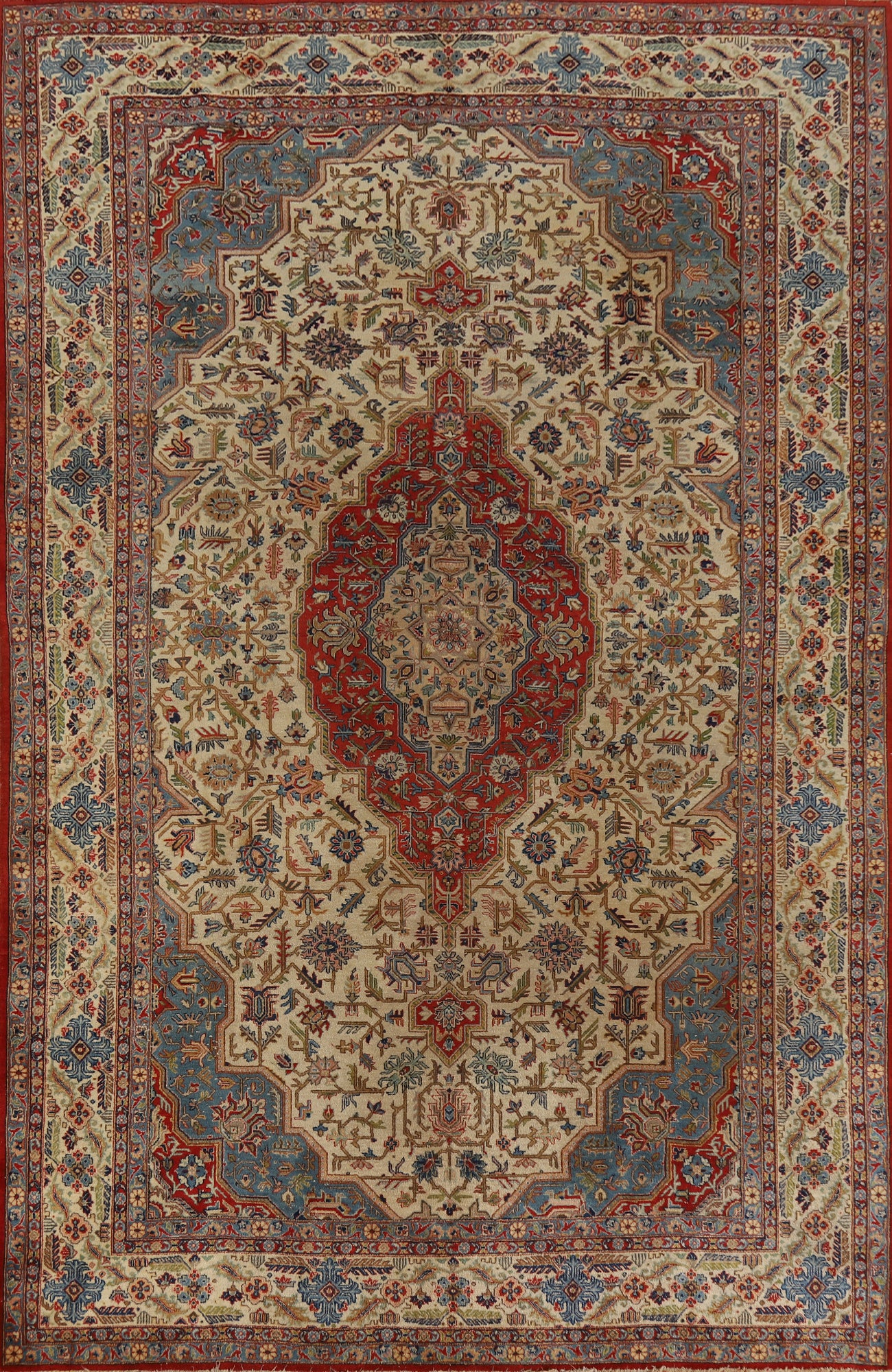 Antique Vegetable Dye Yazd Persian Area Rug 7x11