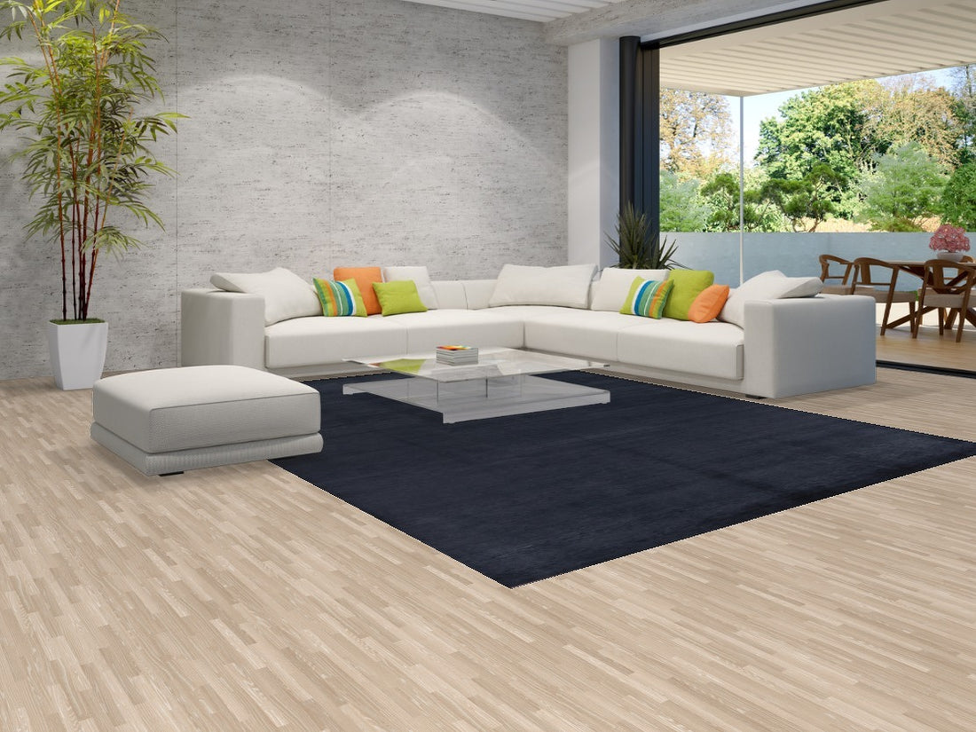 Navy Blue Modern Wool Solid Gabbeh Persian Area Rug 9x12