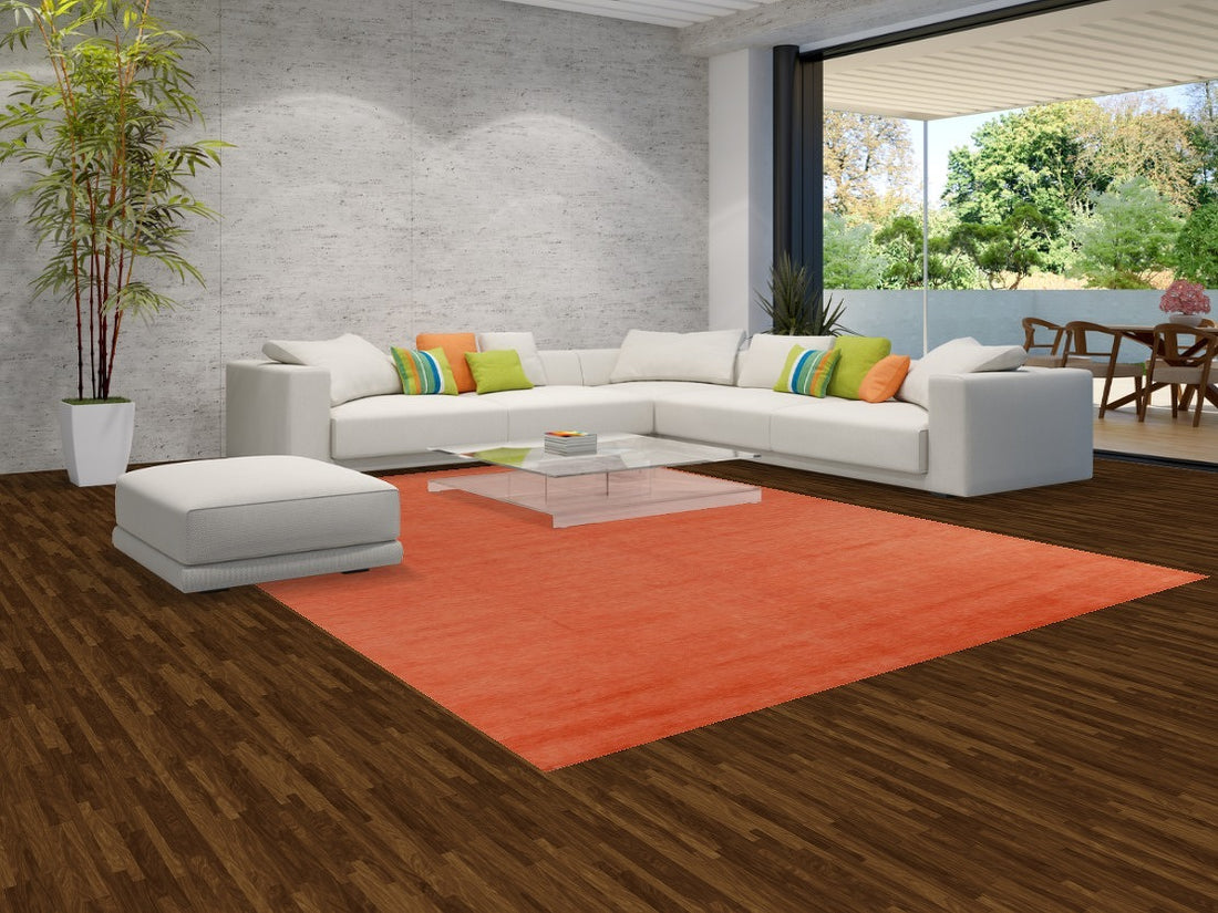 Orange Modern Wool Solid Gabbeh Persian Area Rug 9x12