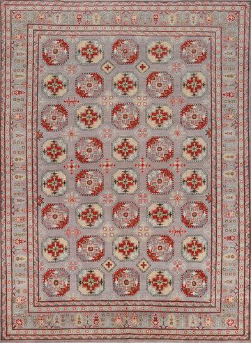 Geometric Gray Wool Kazak Oriental Area Rug 8x10
