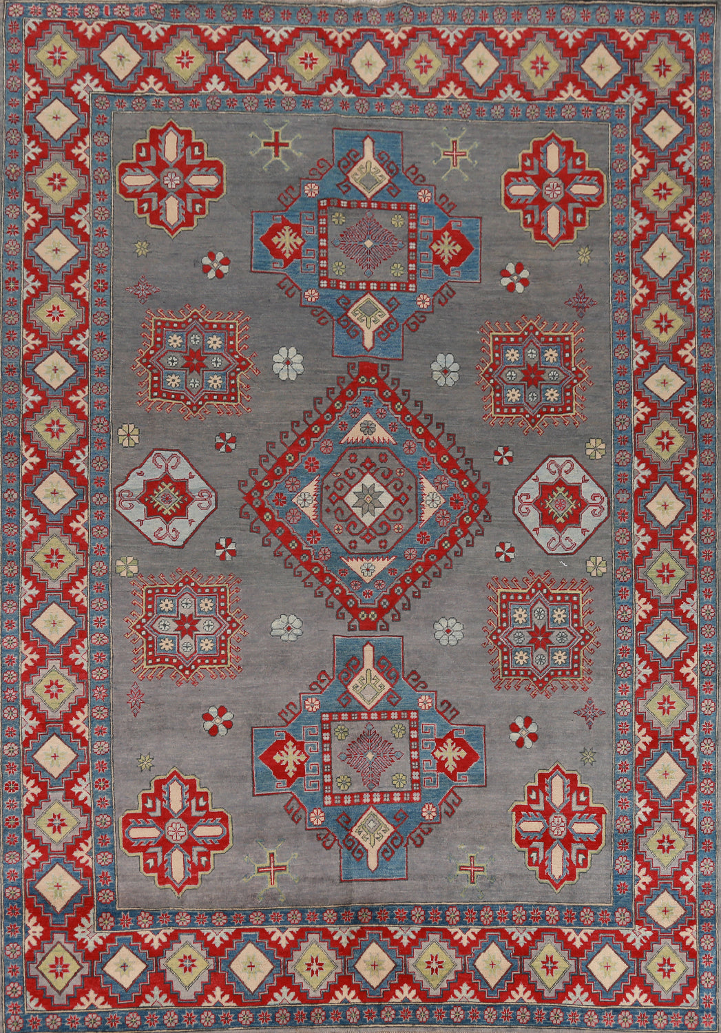 Geometric Wool Kazak Vegetable Dye Area Rug 8x10