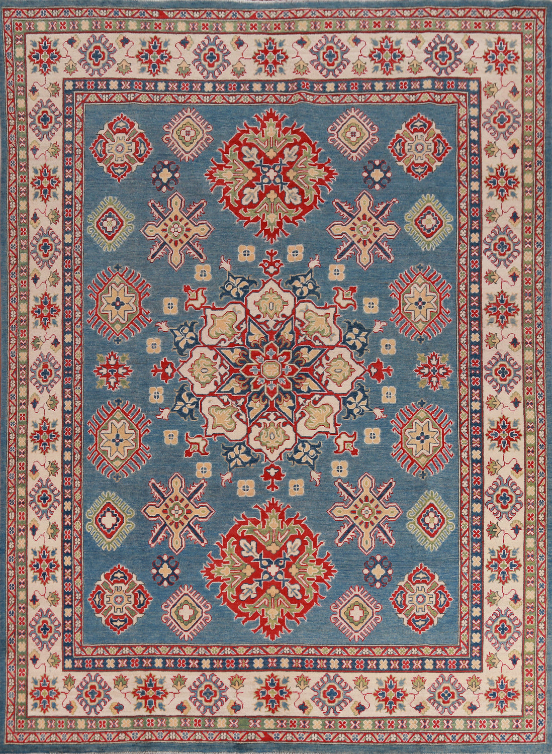 Blue Vegetable Dye Wool Kazak Oriental Area Rug 8x10
