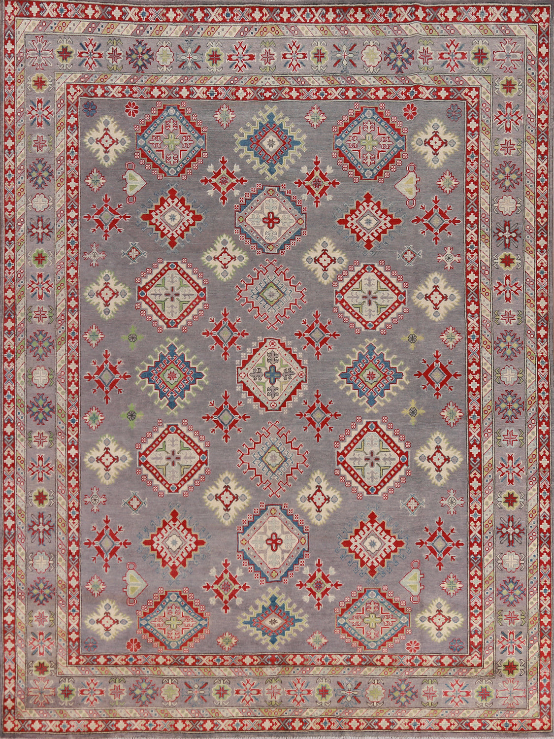 Vegetable Dye Gray Wool Kazak Oriental Area Rug 8x10