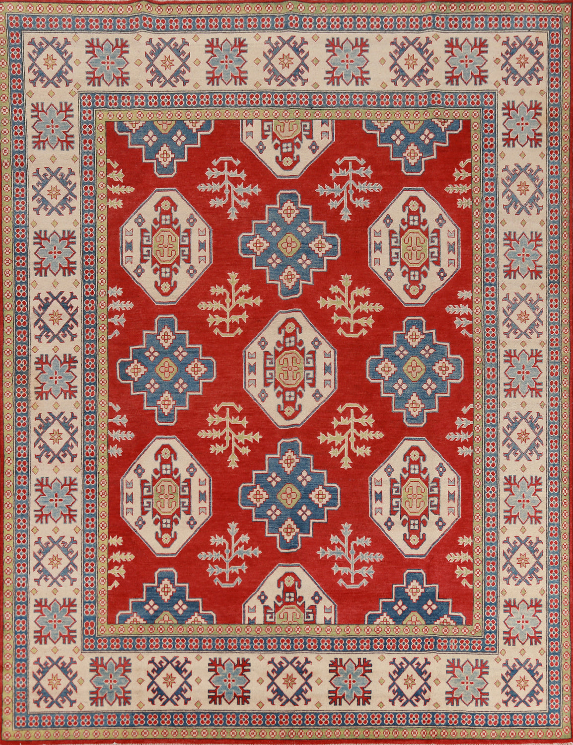 All-Over Geometric Wool Kazak Vegetable Dye Area Rug 8x10