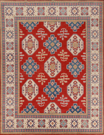 All-Over Geometric Wool Kazak Vegetable Dye Area Rug 8x10