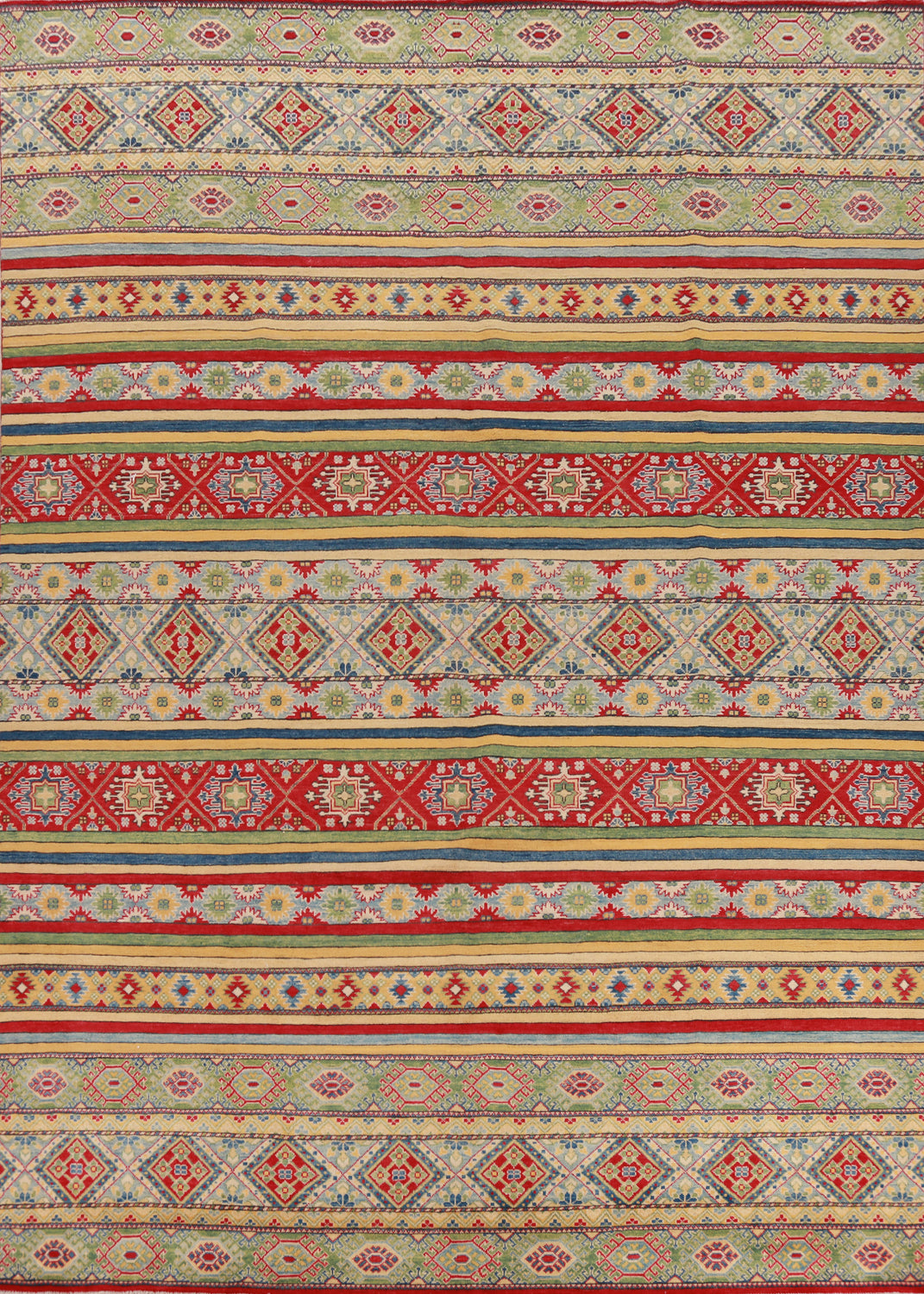 Striped Wool Kazak Vegetable Dye Area Rug 10x13