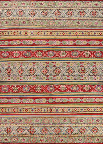 Striped Wool Kazak Vegetable Dye Area Rug 10x13