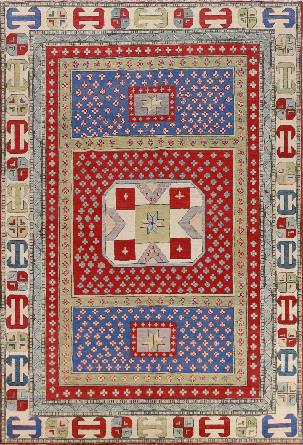 Geometric Wool Kazak Vegetable Dye Area Rug 8x11