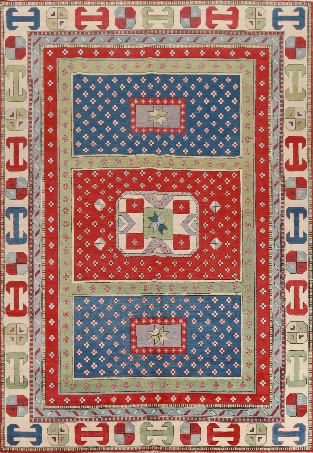 Vegetable Dye Geometric Kazak Oriental Area Rug 8x11