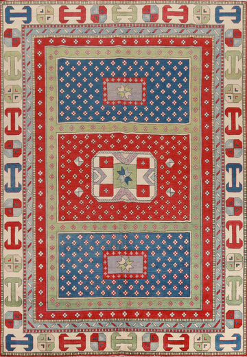 Vegetable Dye Geometric Kazak Oriental Area Rug 8x11