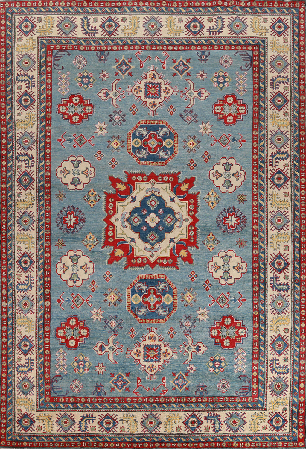 Light Blue Vegetable Dye Kazak Oriental Large Rug 10x14