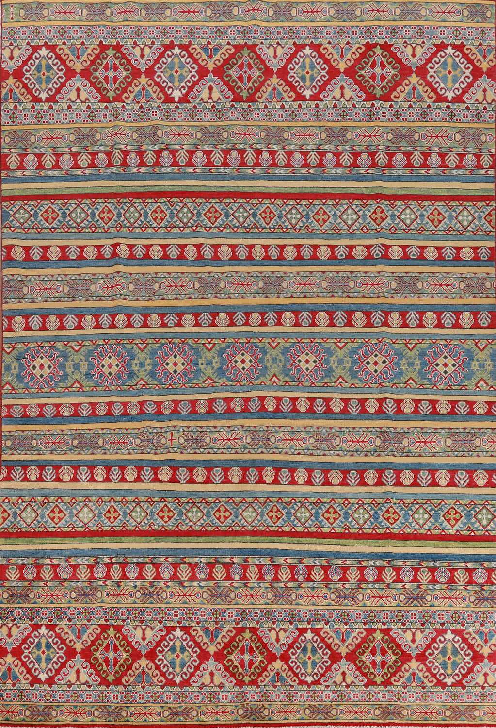 Vegetable Dye Striped Wool Kazak Oriental Area Rug 8x12