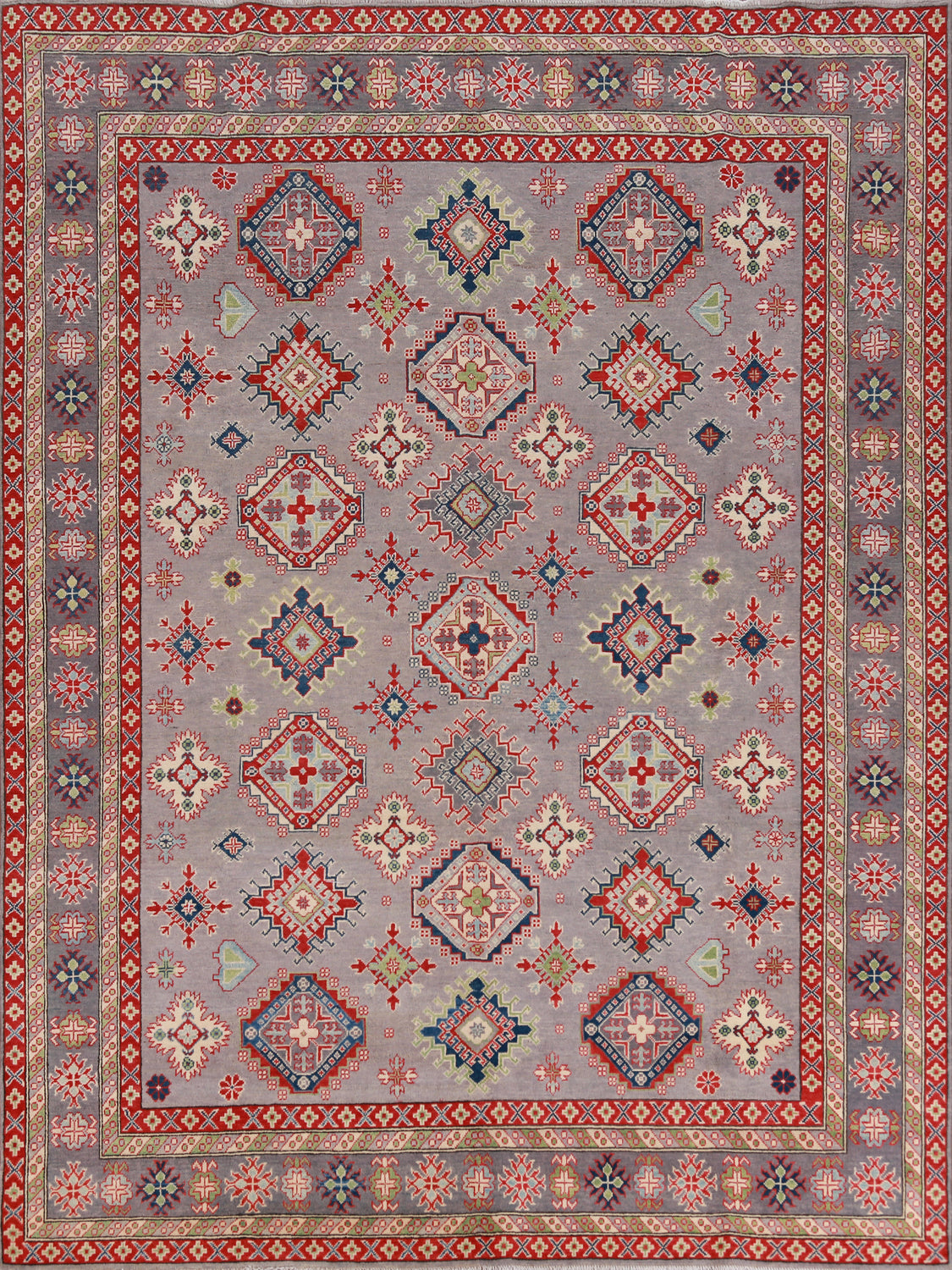 Vegetable Dye Gray Kazak Oriental Area Rug 8x9