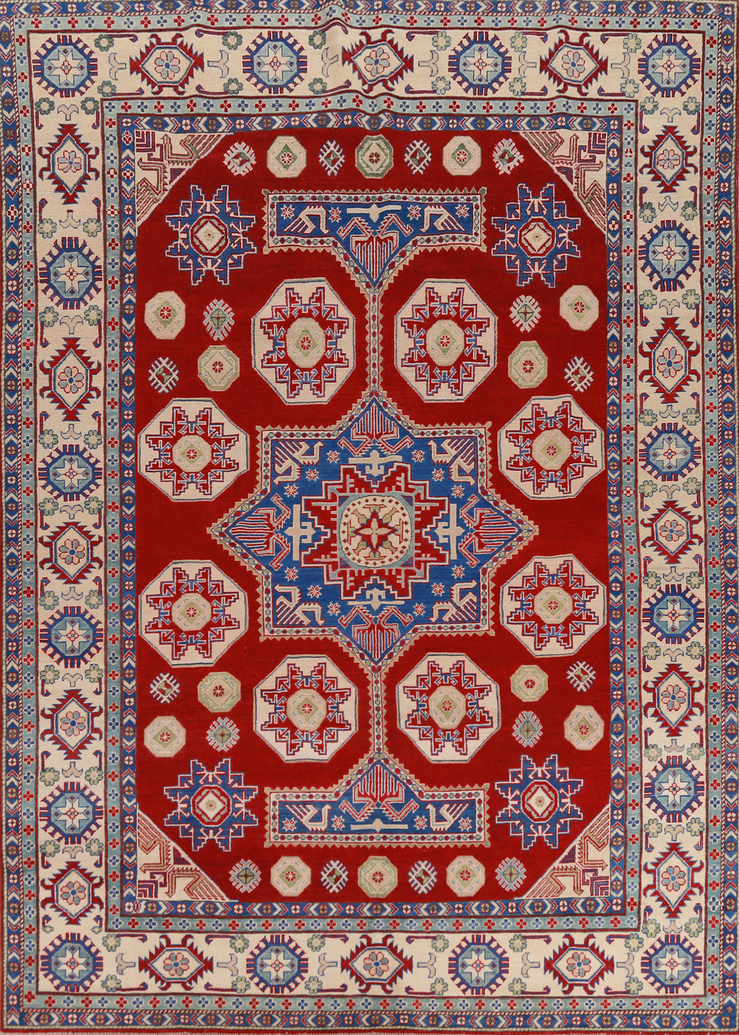 Red Geometric Wool Kazak Oriental Area Rug 8x11