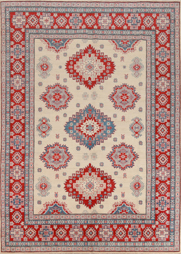 Vegetable Dye Ivory Wool Kazak Oriental Area Rug 8x11