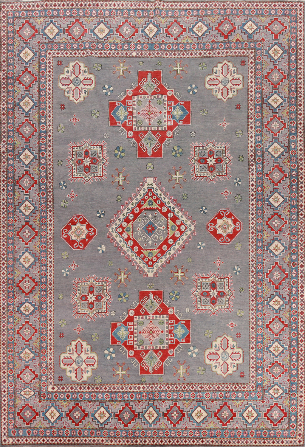 Gray Vegetable Dye Kazak Oriental Large Rug 10x14