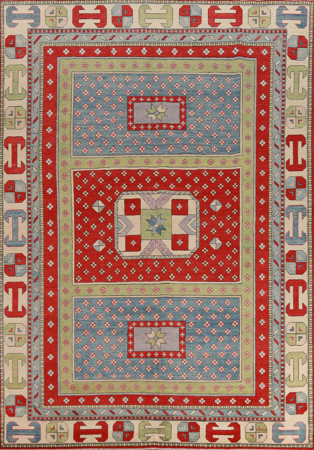 Geometric Kazak Vegetable Dye Area Rug 9x12