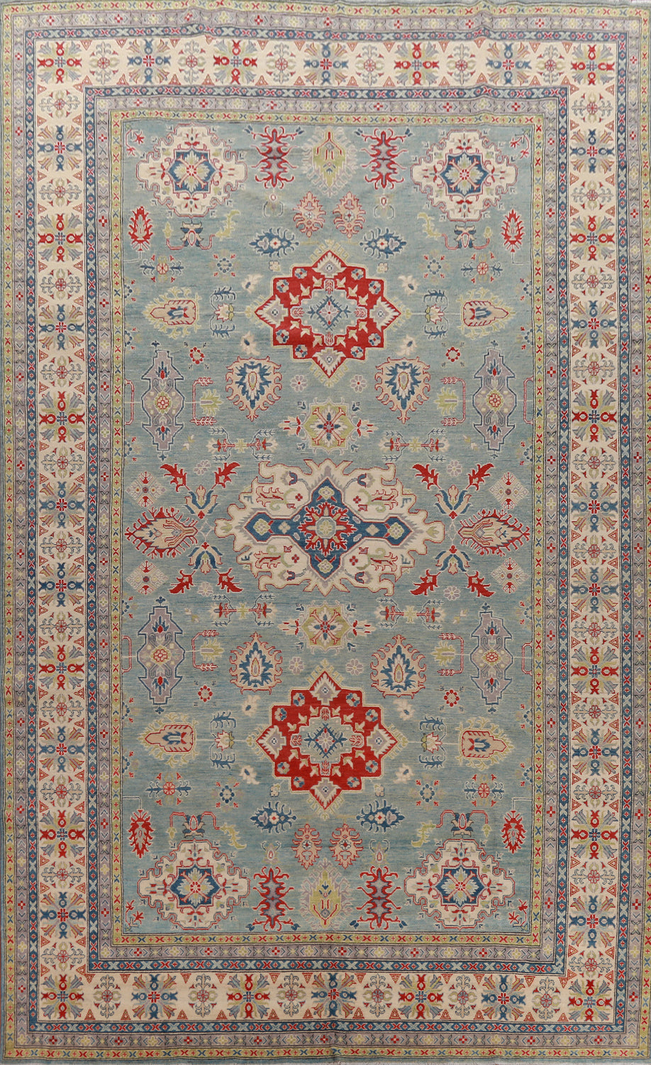 Light Blue Geometric Kazak Oriental Large Rug 10x17