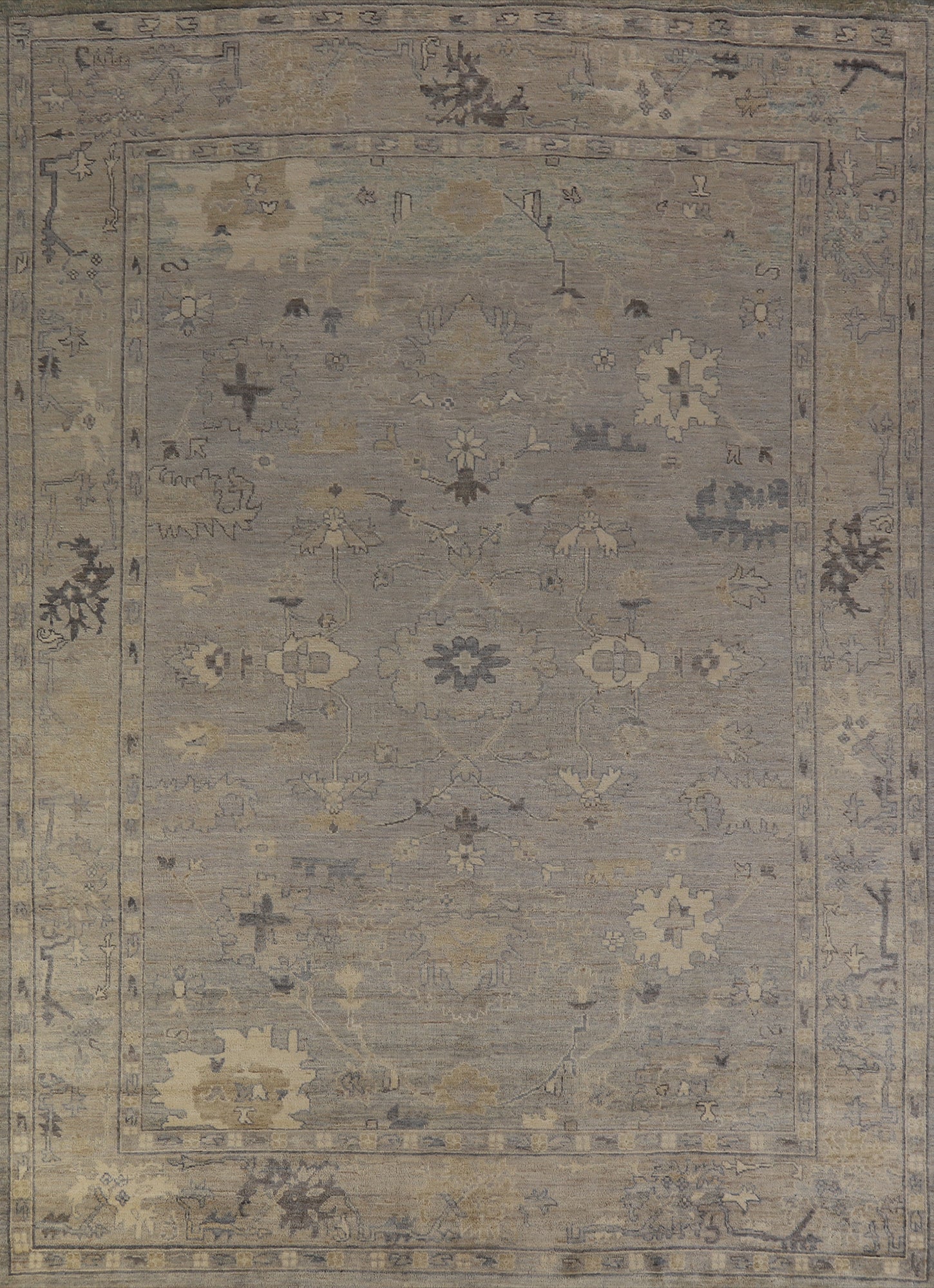 Vegetable Dye Gray Oushak Turkish Area Rug 9x12