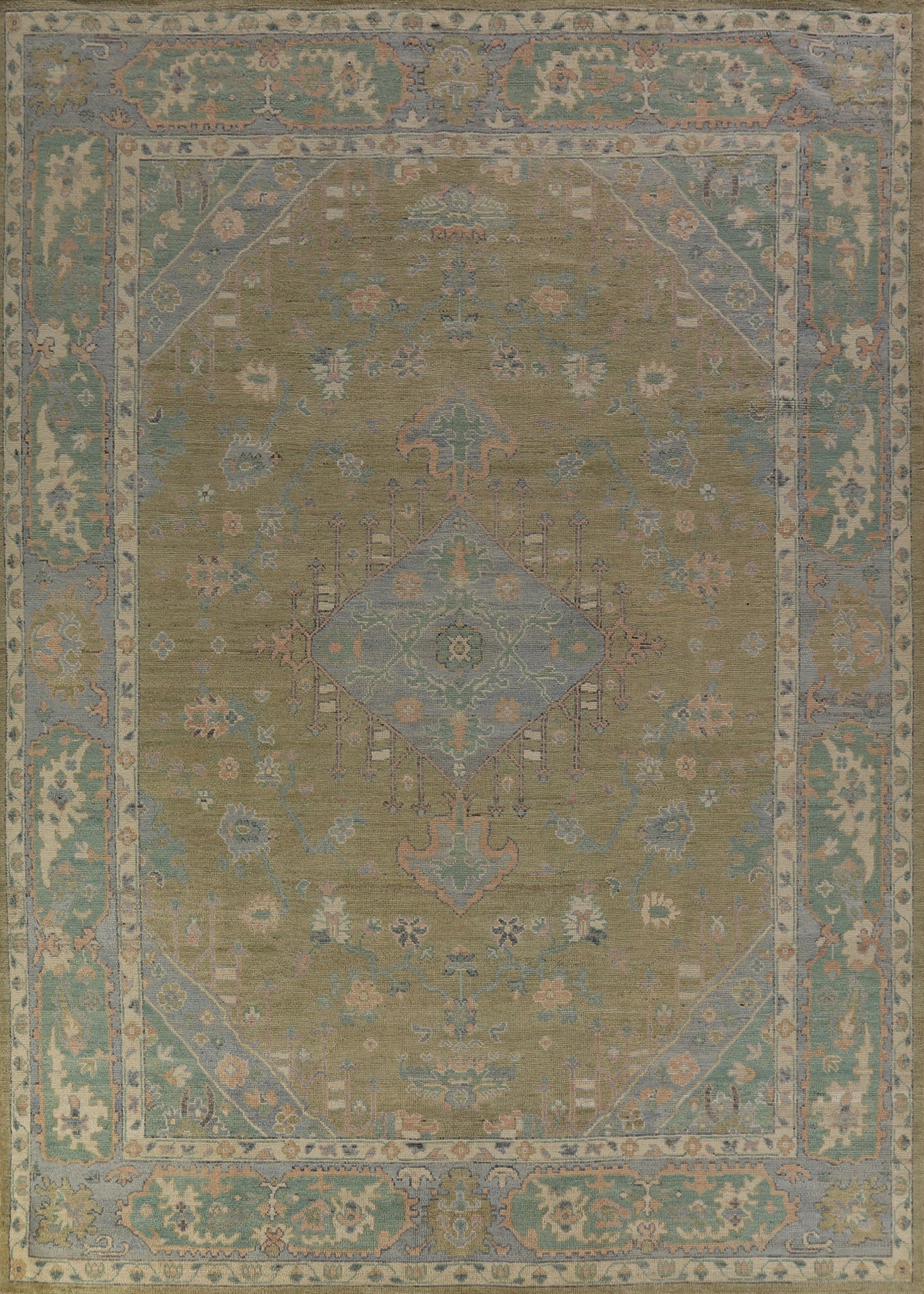 Vegetable Dye Green Oushak Turkish Area Rug 9x12