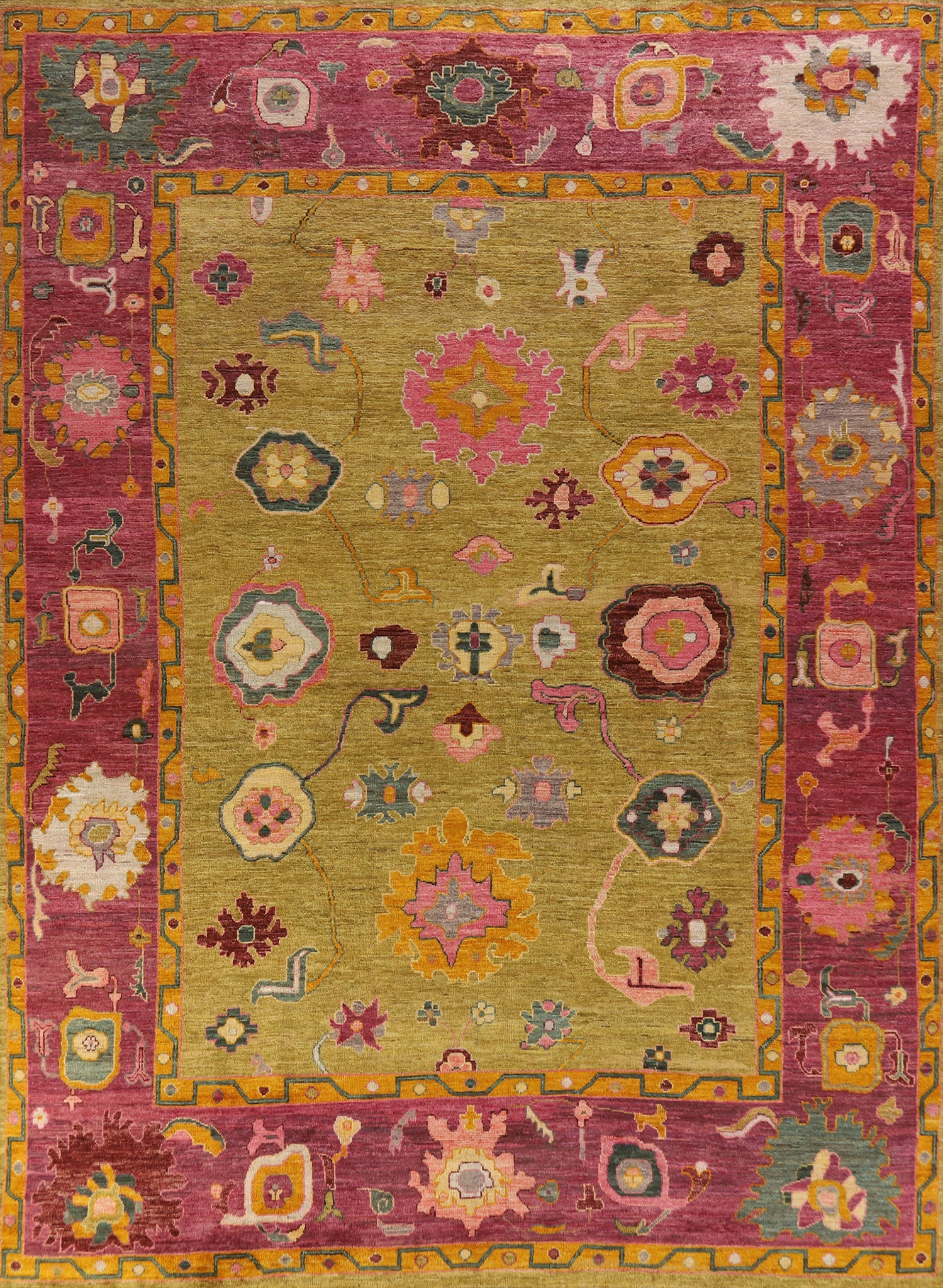 Vegetable Dye Floral Oushak Turkish Area Rug 9x12