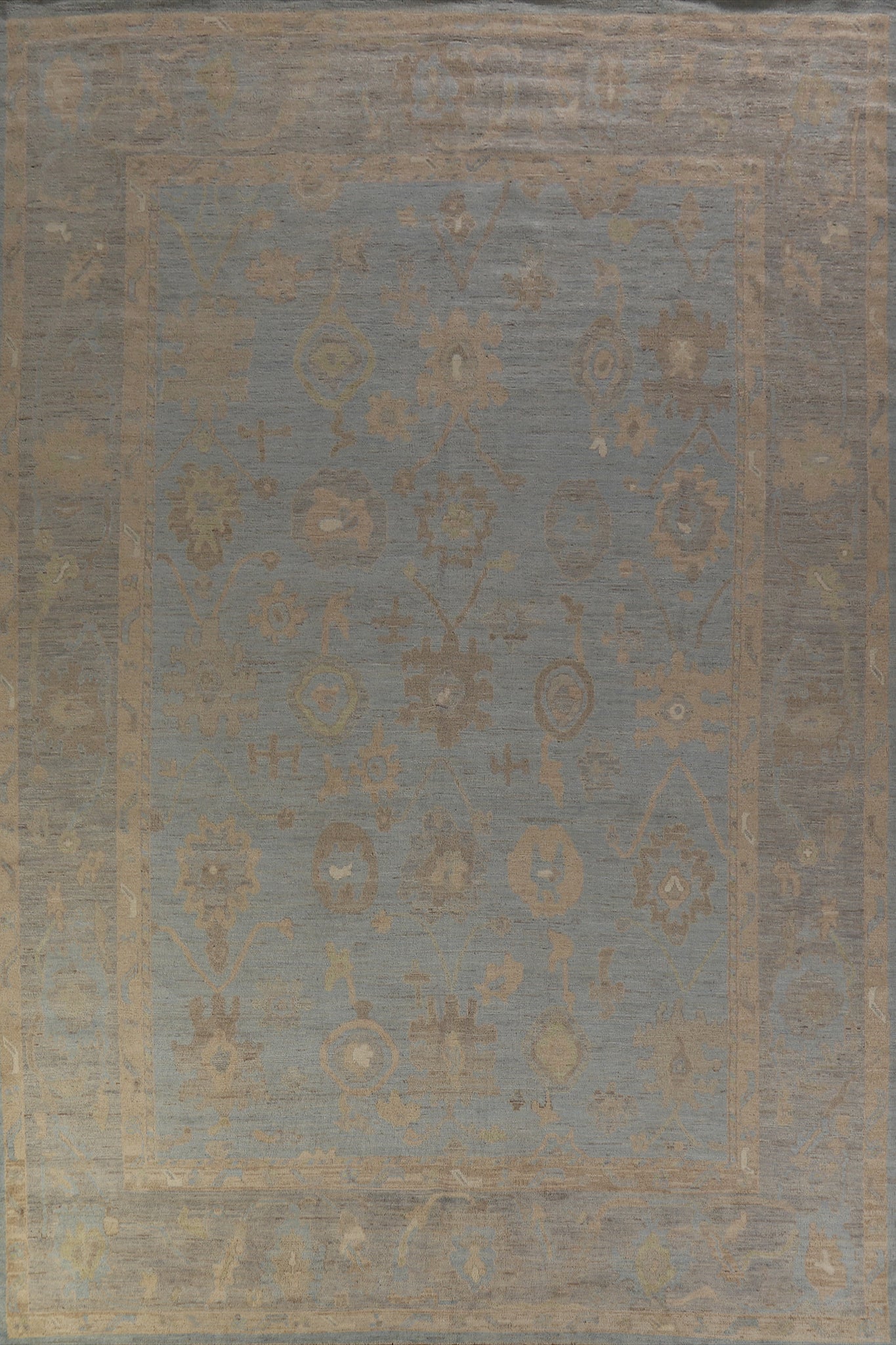 Vegetable Dye Blue Oushak Turkish Large Rug 10x14