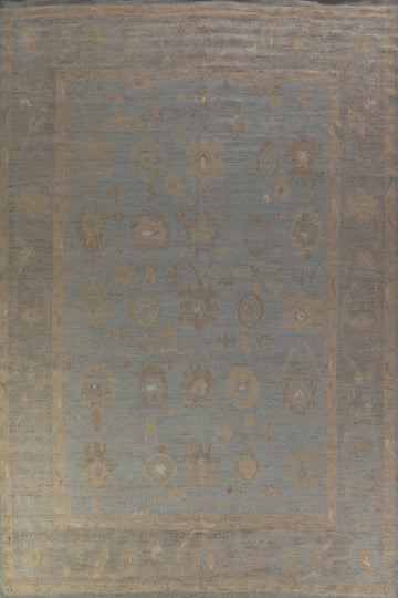 Vegetable Dye Blue Oushak Turkish Large Rug 10x14