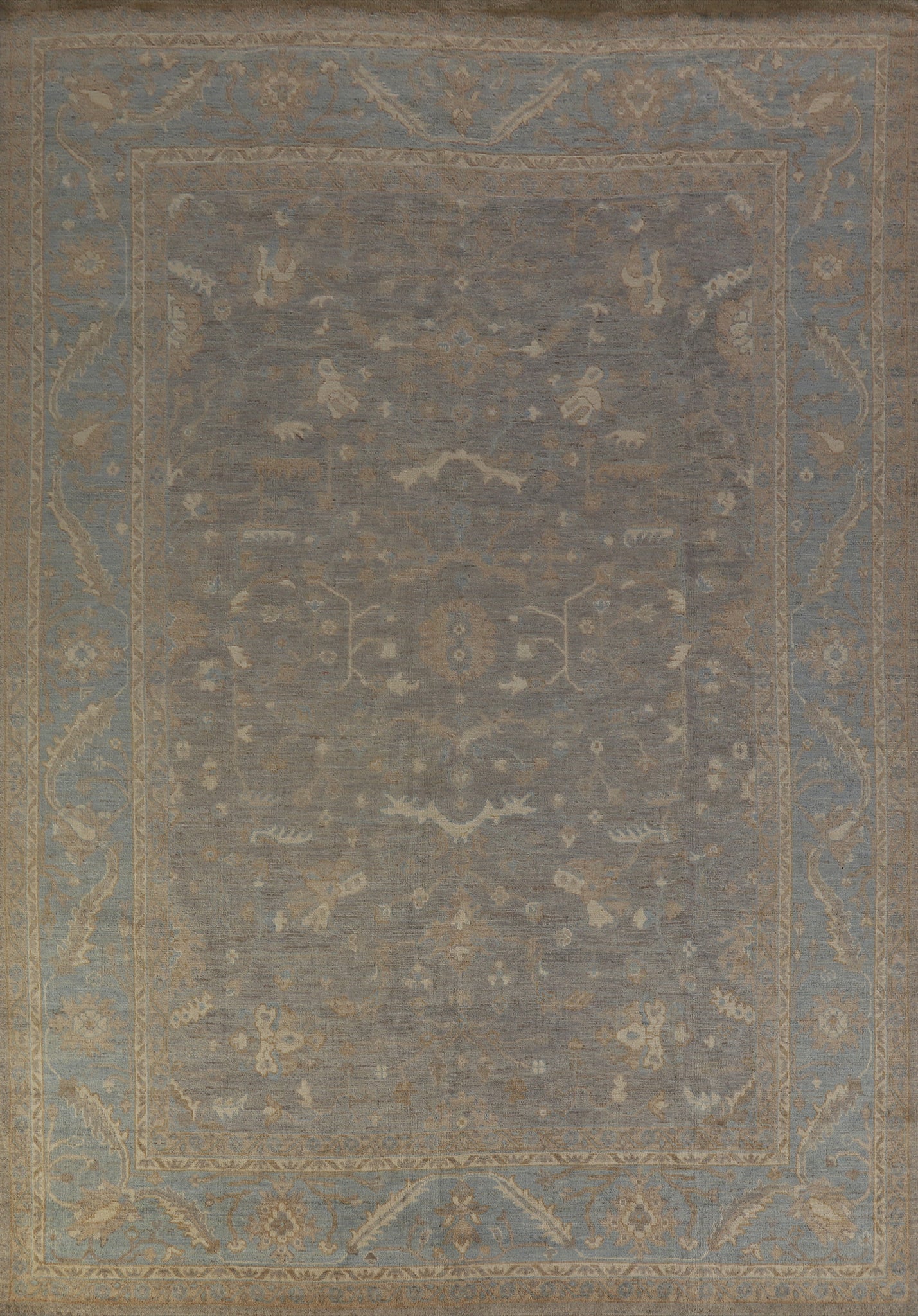 Vegetable Dye Gray Oushak Turkish Area Rug 9x12