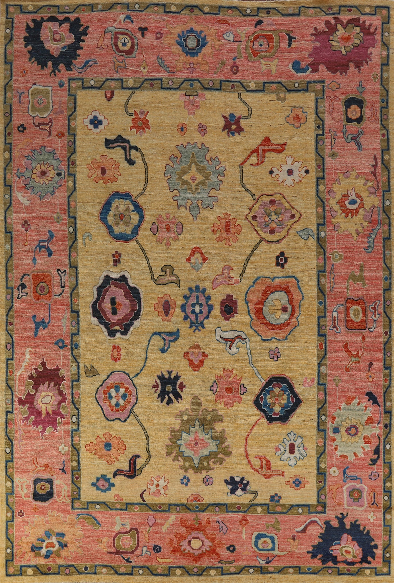 Vegetable Dye Wool Oushak Turkish Area Rug 9x13