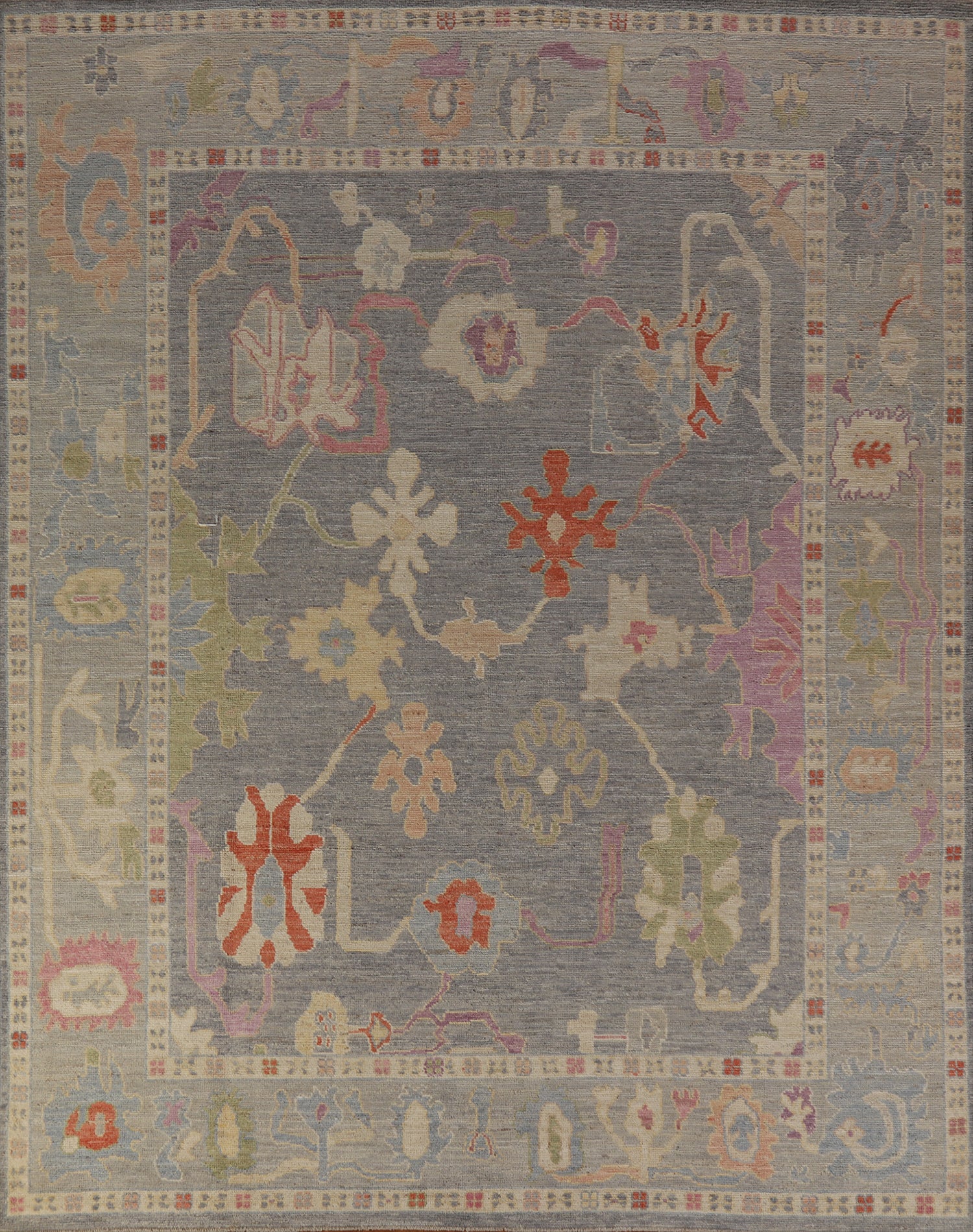 Vegetable Dye Gray Oushak Turkish Area Rug 8x10