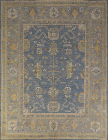 Vegetable Dye Blue Oushak Turkish Area Rug 8x10