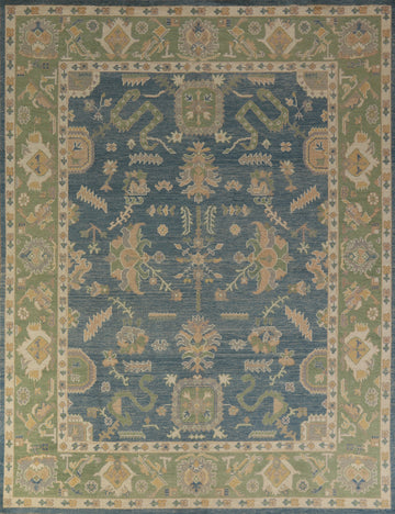 Vegetable Dye Blue Oushak Turkish Area Rug 8x10