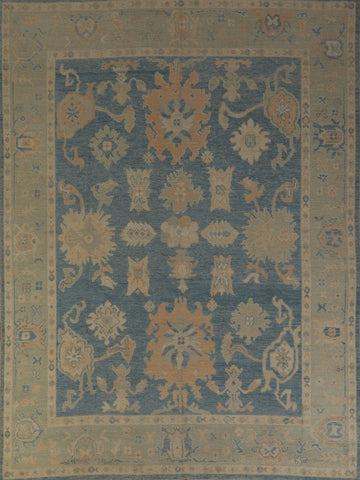 Vegetable Dye Blue Oushak Turkish Area Rug 8x10