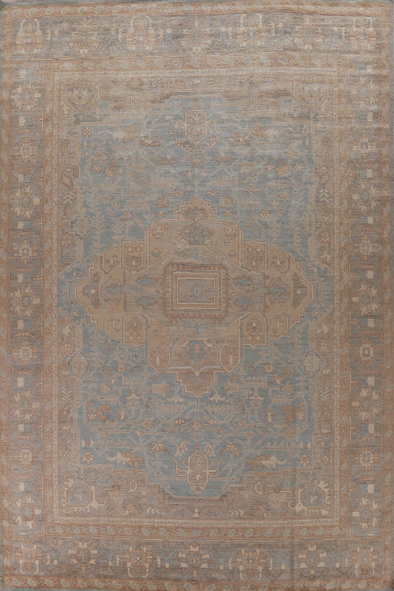 Vegetable Dye Blue Oushak Turkish Large Rug 10x14