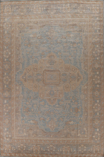 Vegetable Dye Blue Oushak Turkish Large Rug 10x14