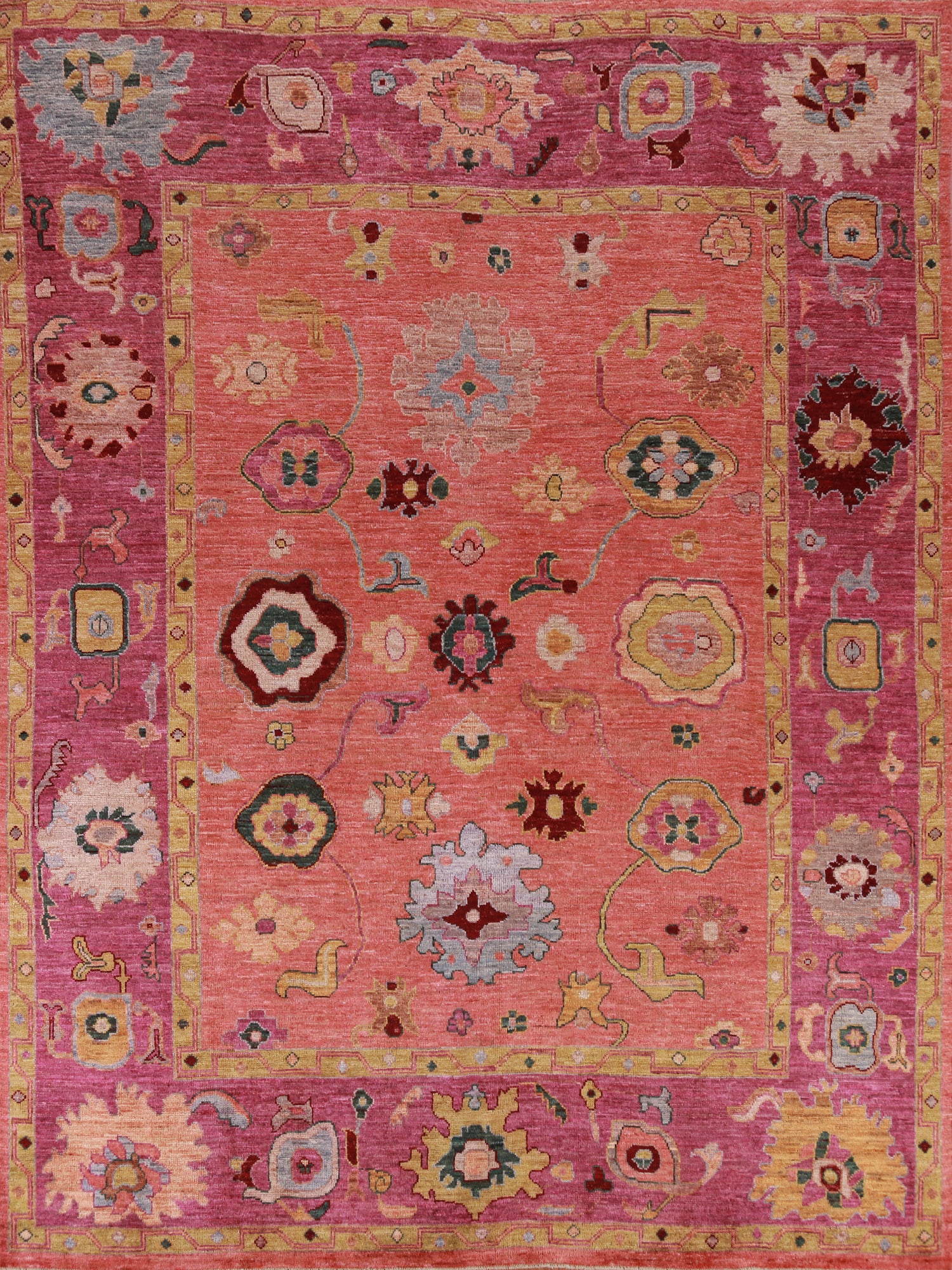 Vegetable Dye Floral Oushak Oriental Area Rug 8x10