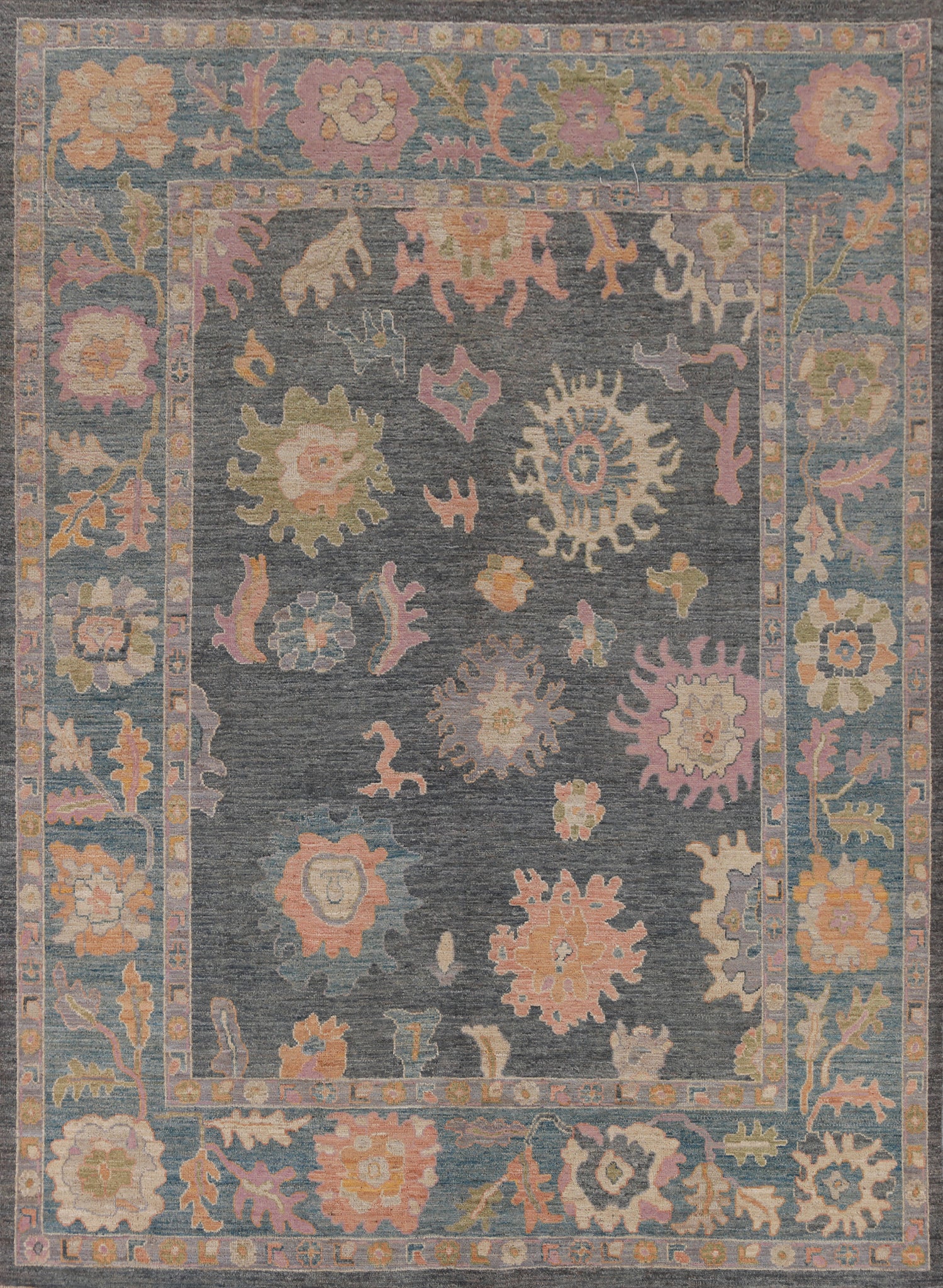 Vegetable Dye Blue Gray Oushak Turkish Area Rug 8x10