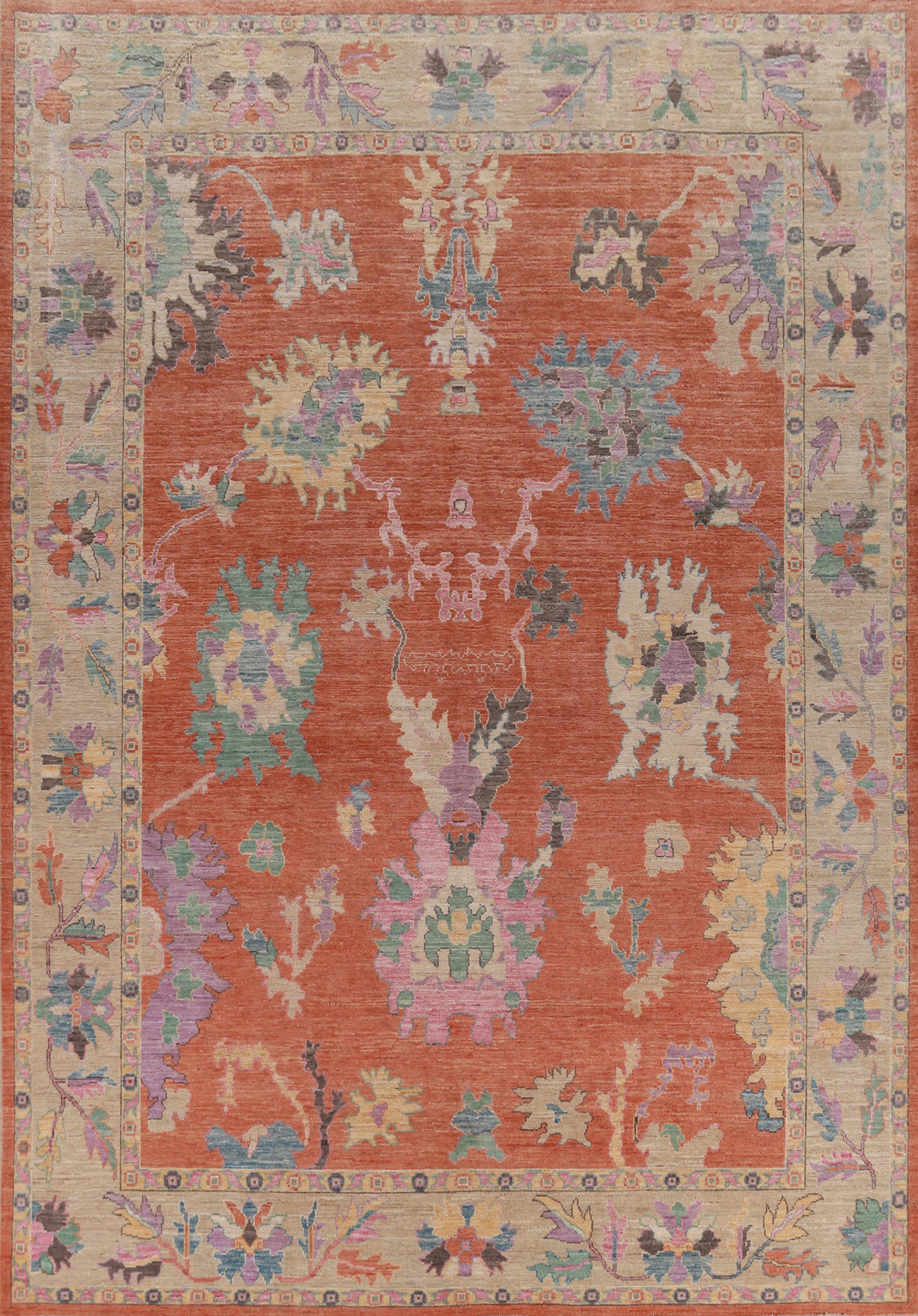 Vegetable Dye Orange Oushak Oriental Area Rug 9x12
