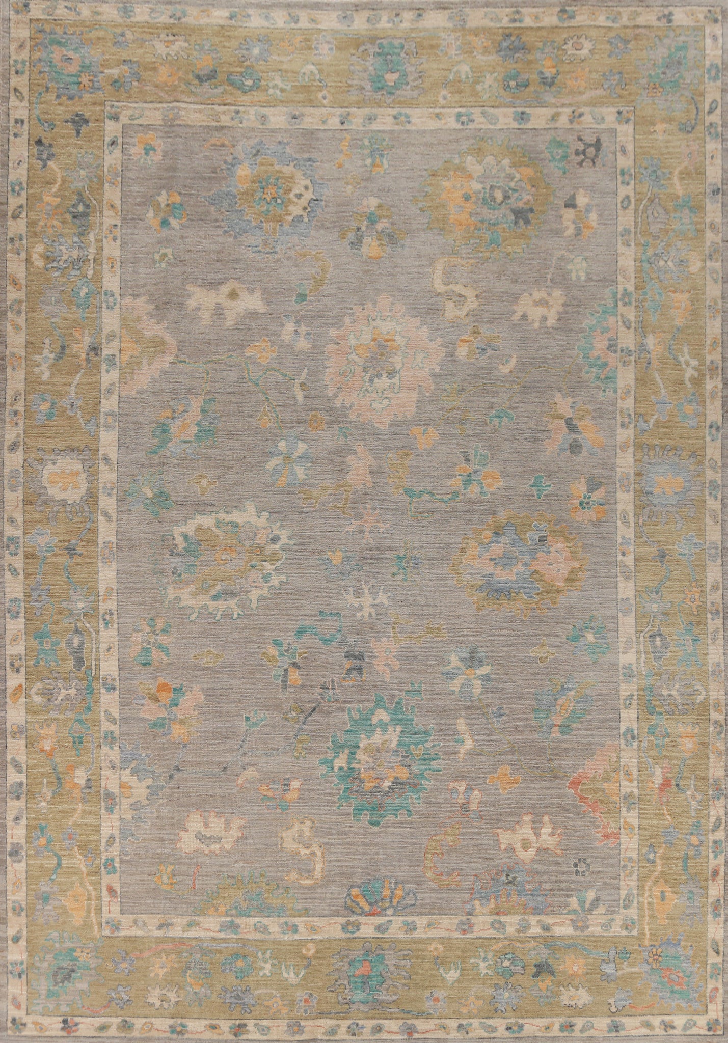 Vegetable Dye Floral Oushak Oriental Area Rug 9x12