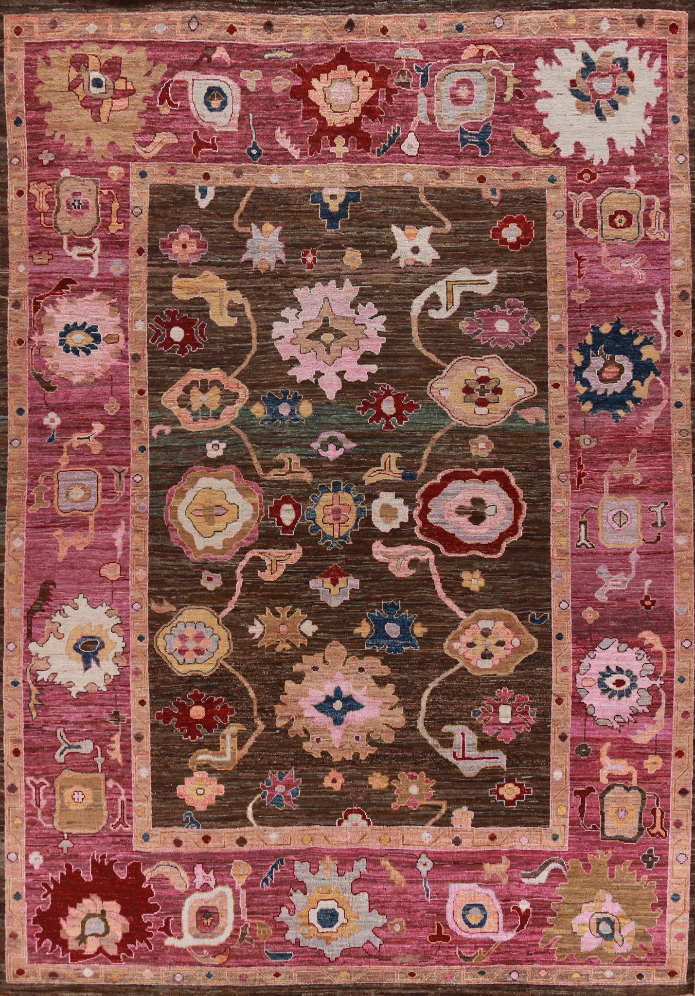 Vegetable Dye Brown Oushak Turkish Area Rug 9x12