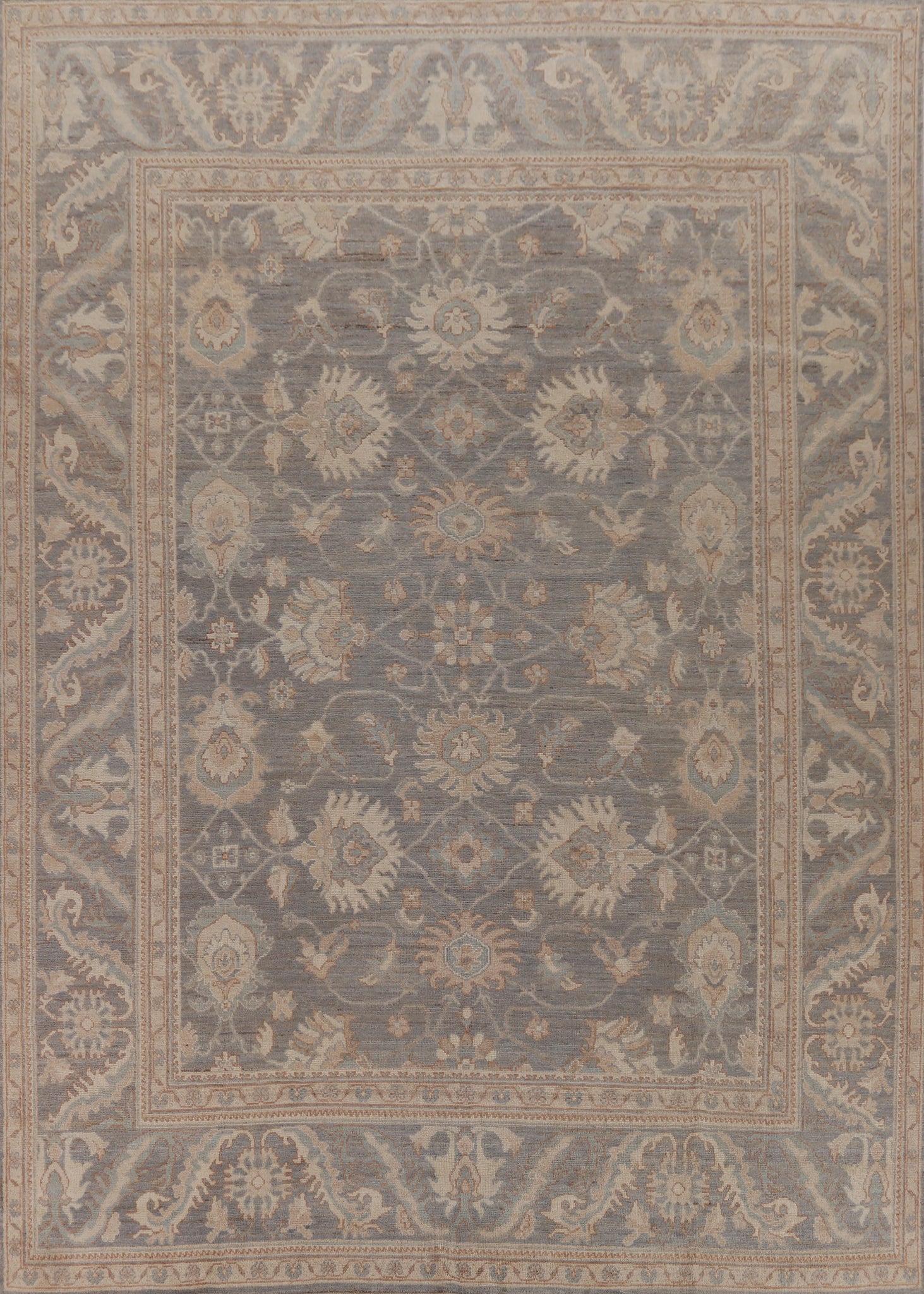 Vegetable Dye Floral Oushak Turkish Area Rug 9x12