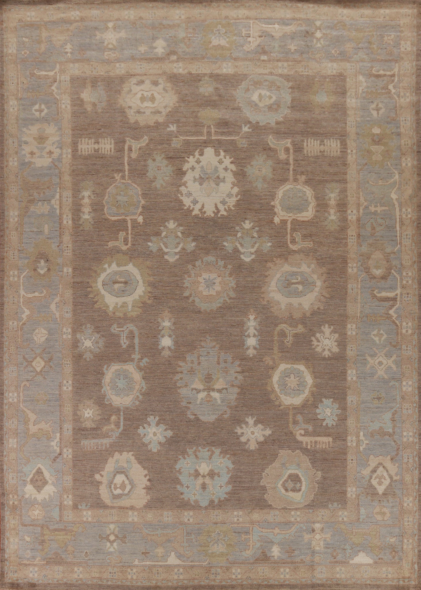 Vegetable Dye Brown Oushak Turkish Area Rug 9x12