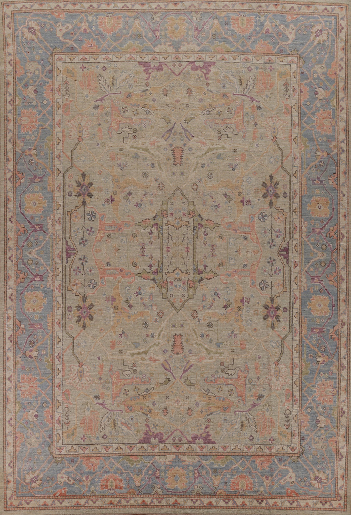 Vegetable Dye Wool Oushak Turkish Area Rug 9x12