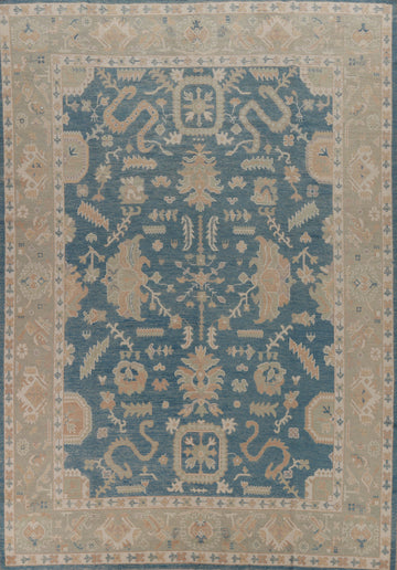 Vegetable Dye Blue Oushak Turkish Area Rug 9x12