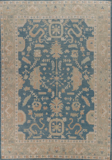 Vegetable Dye Blue Oushak Turkish Area Rug 9x12